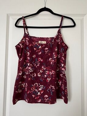 Hollister Maroon Floral Spaghetti Strap Cami Top